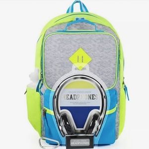 L2D 16" Backpack with Lunch Bag & Headphones, Neon